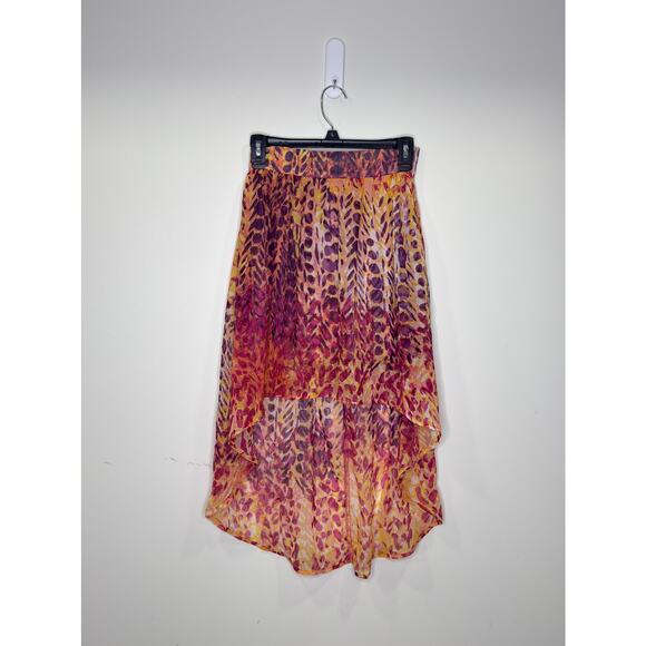 Delia’s hi-lo skirt with a vibrant, multi-colored orange purple pattern summer - Picture 4 of 9